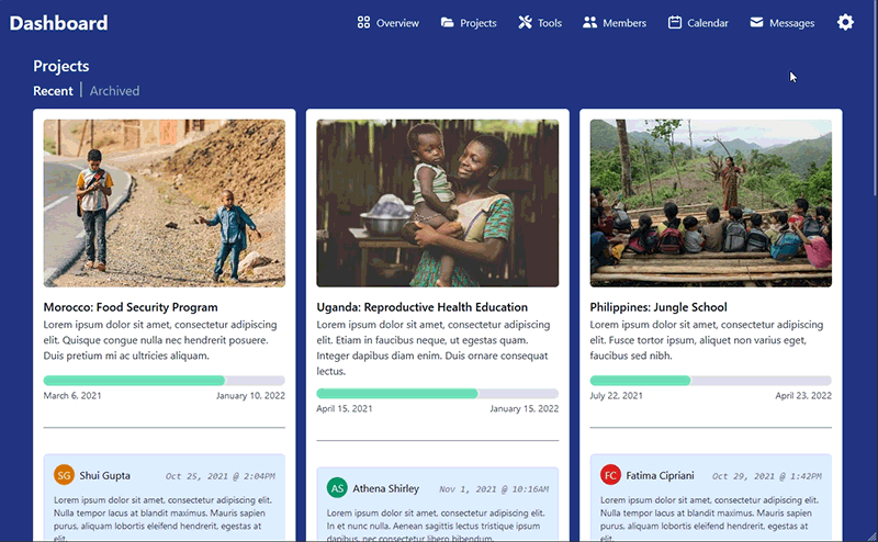 dashboard page desktop